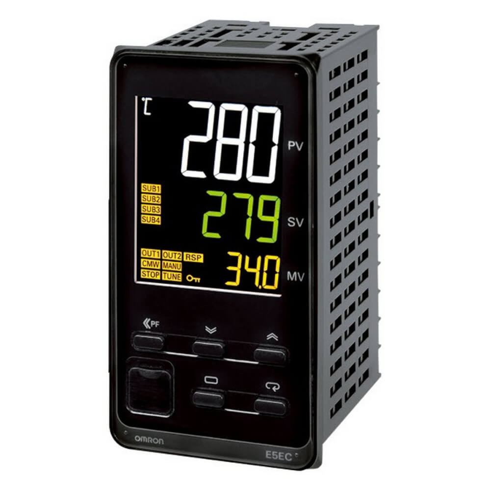 Omron E5EC Panel Mount PID Temperature Controller, 48 x 48mm, 4 Output Relay, 24 V ac/dc Supply Voltage ON/OFF, PID,
