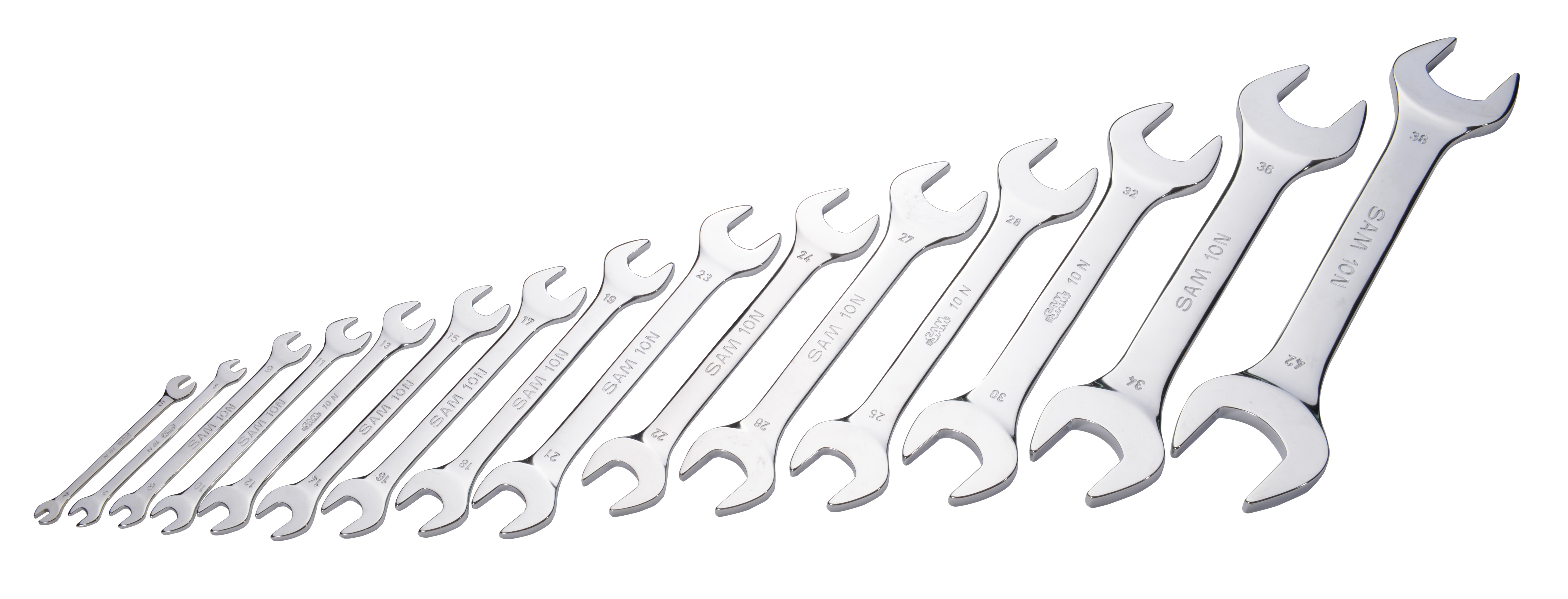 SAM 15-Piece Open Ended Spanner Set, 4 x 5 → 38 x 42 mm, 4 x 5 → 38 x 42 mm, Chrome Vanadium Steel