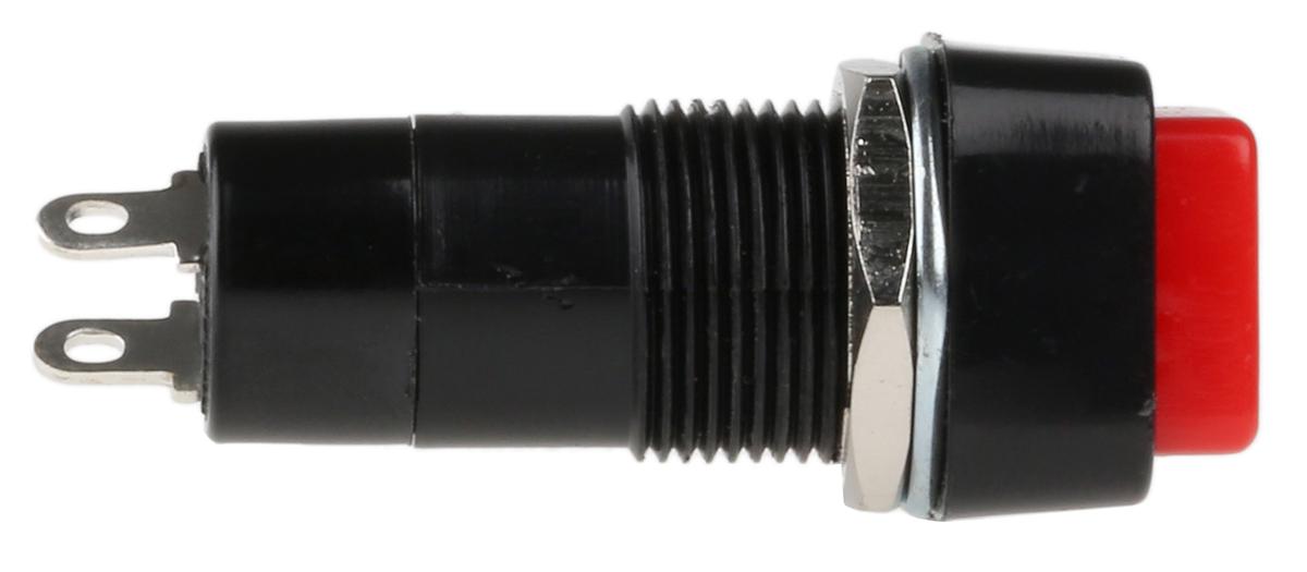 Lumberg Push Button Switch, Momentary, Panel Mount, 12mm Cutout, SPST, 125/250V ac