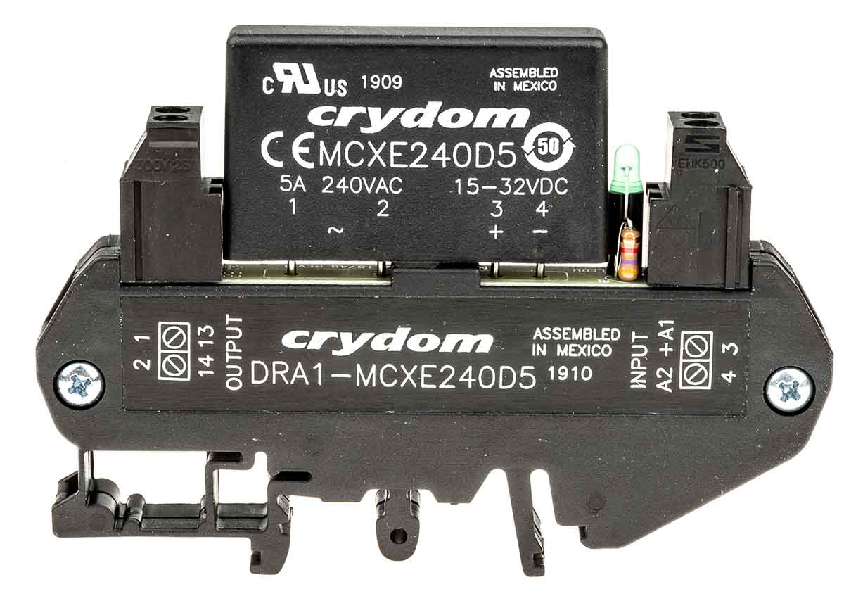 Sensata Crydom DRA1-MCX Series Solid State Interface Relay, 32 V dc Control, 5 A rms Load, DIN Rail Mount