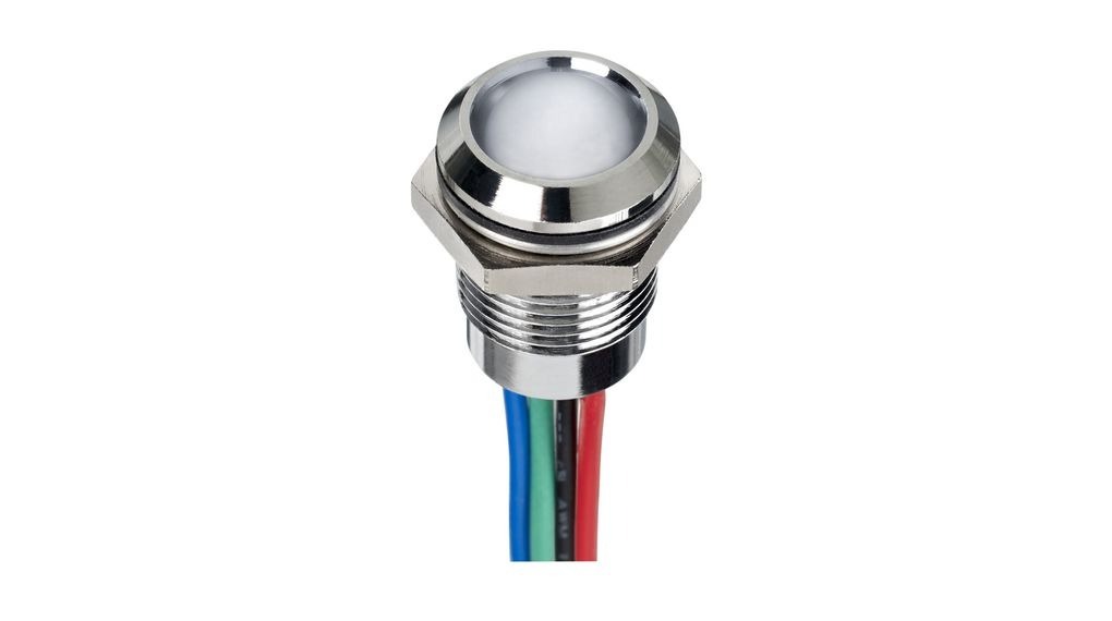 APEM Q14 Series Blue, Green, Red Panel Mount Indicator, 12V dc, 14mm Mounting Hole Size, Lead Wires Termination, IP67