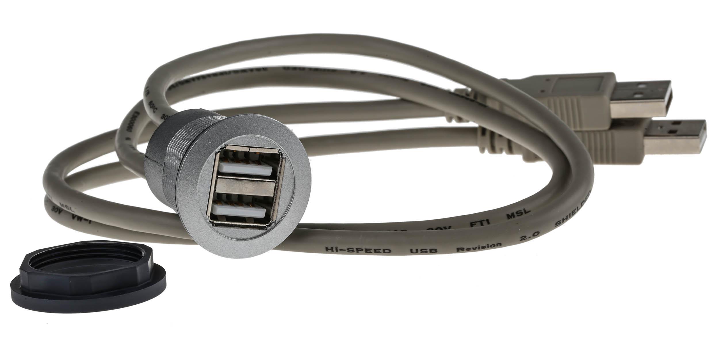HARTING Straight, Panel Mount, Socket- Dual Port Type A to A 2.0 USB Connector