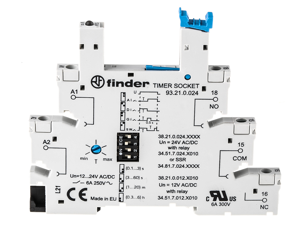 Finder 93 5 Pin 12V ac/dc DIN Rail Relay Socket, for use with 34.51 Series Relay