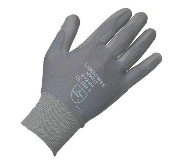 Liscombe Grey Nylon Nylon Work Gloves, Size 6, Polyurethane Coating