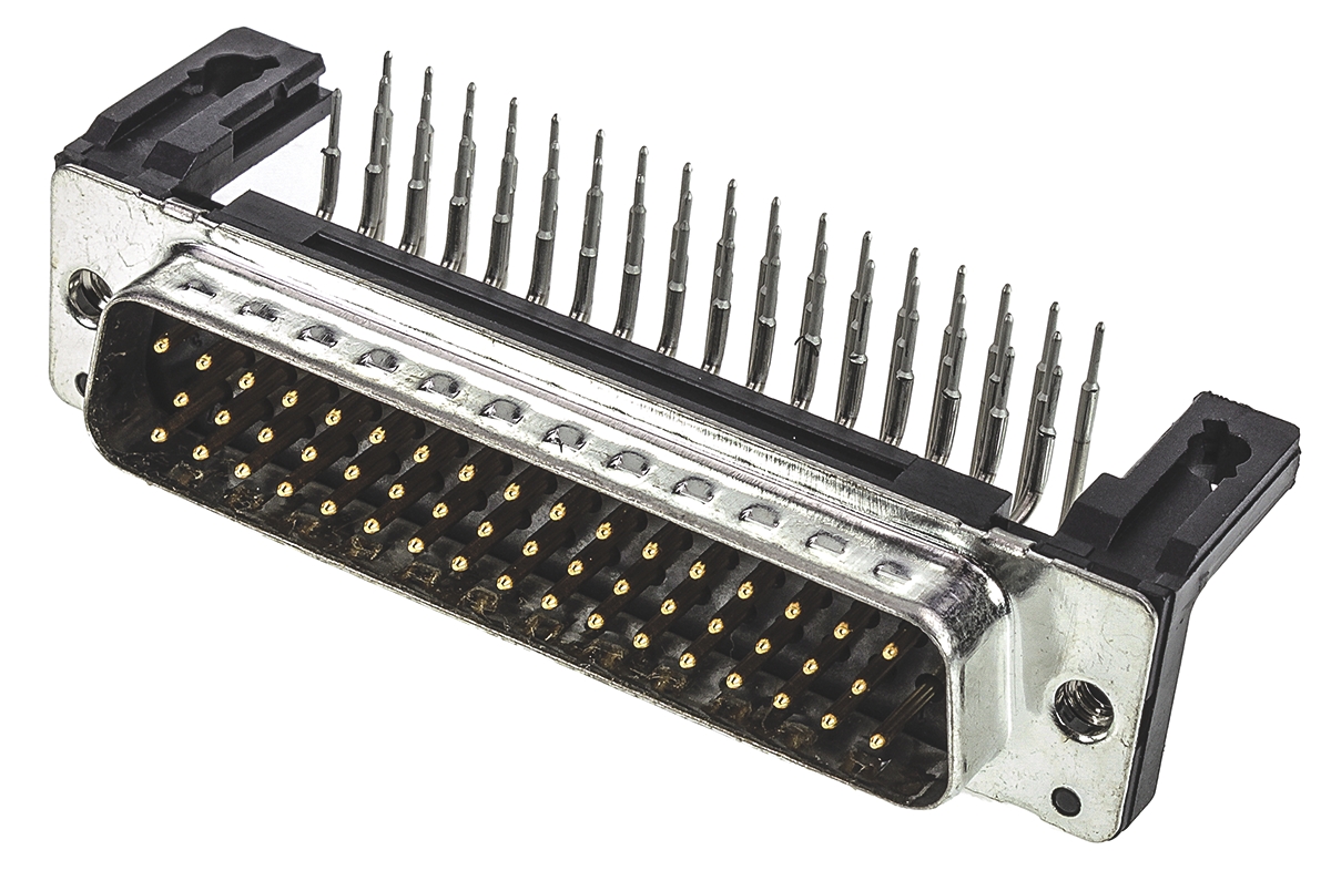 Harting D-Sub Standard 50 Way Right Angle Through Hole D-sub Connector Plug, 2.76mm Pitch, with Boardlocks, M3 Threaded