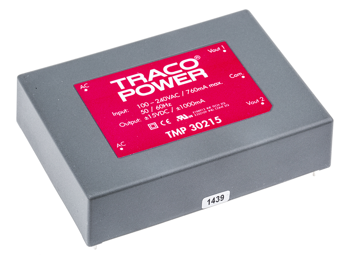 TRACOPOWER Switching Power Supply, TMP 30215, ±15V dc, 1A, 30W, Dual Output, 120 → 370 V dc, 85 → 264 V