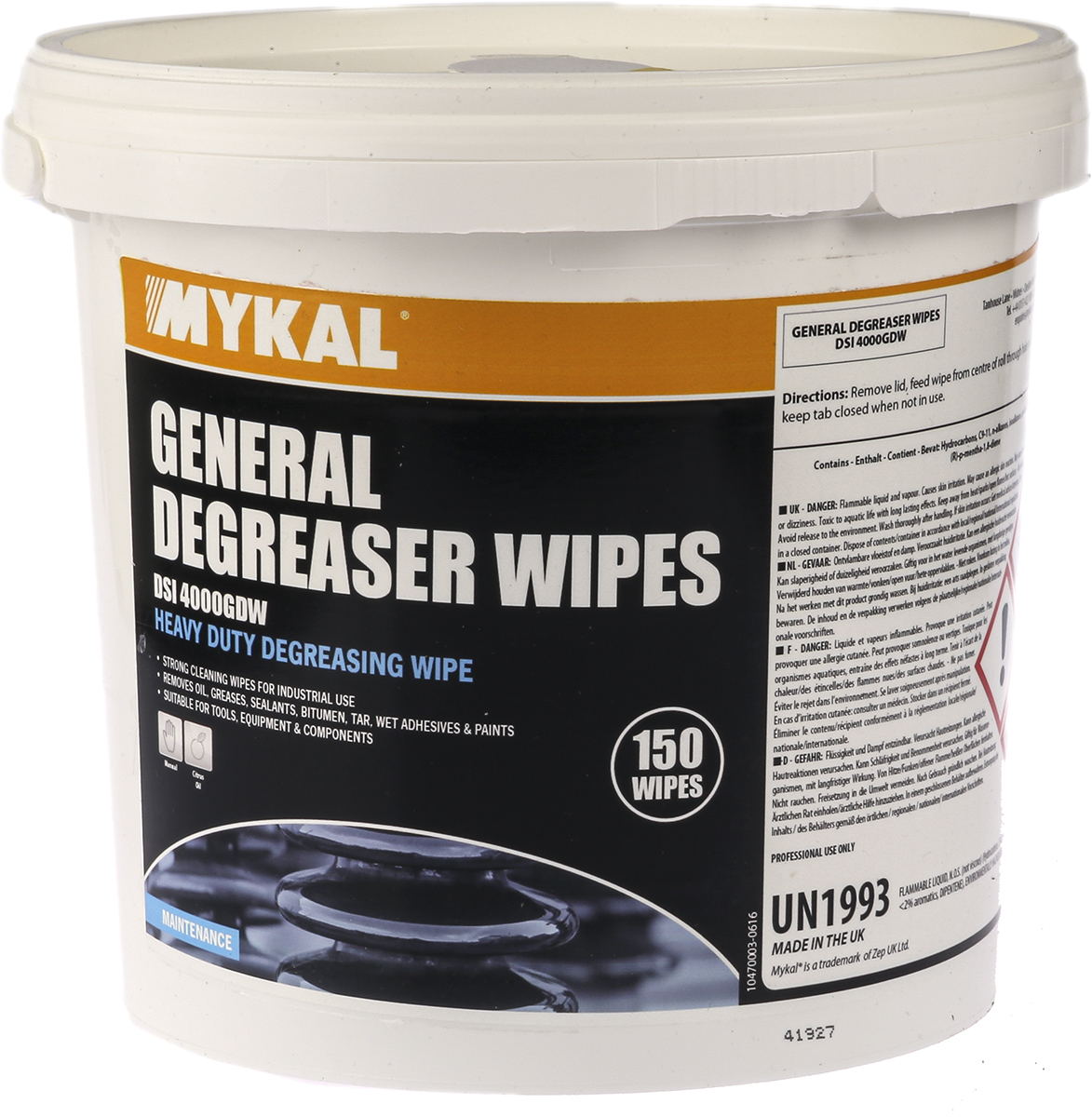 Mykal Industries DE-SOLV-IT Fast Drying Degreaser 150 Wipes Tub