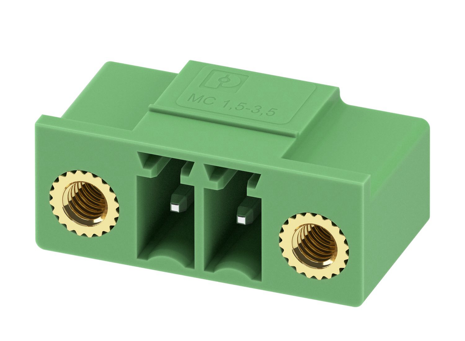 Phoenix Contact, 3.5mm Pitch, MC 1.5/2-GF-3.5-LR, 2 Way, Right Angle, Pluggable Terminal Block, Header, Through Hole,