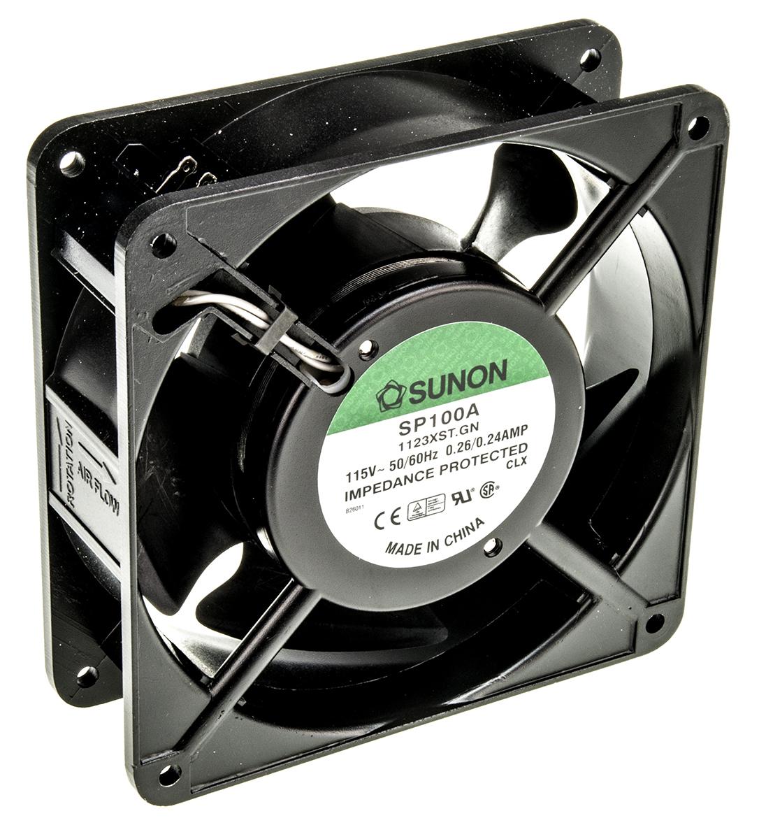 Sunon SP Series Axial Fan, 115 V ac, AC Operation, 161.4m³/h, 20W, 240mA Max, 120 x 120 x 38mm