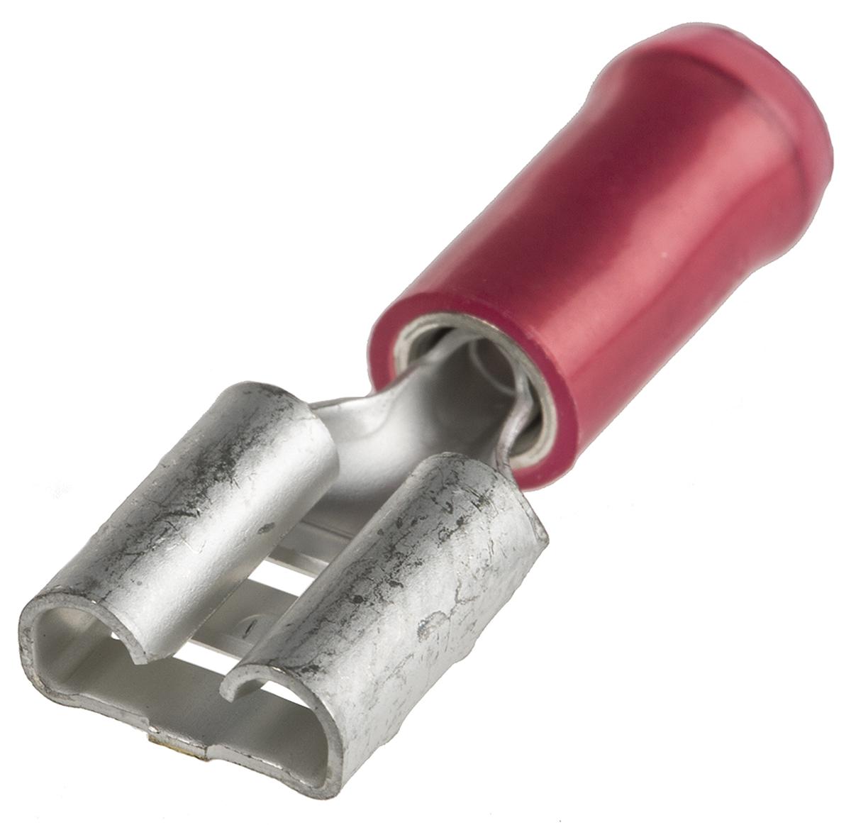TE Connectivity PIDG FASTON .250 Red Insulated Female Spade Connector, Receptacle, 6.35 x 0.81mm Tab Size, 0.3mm² to