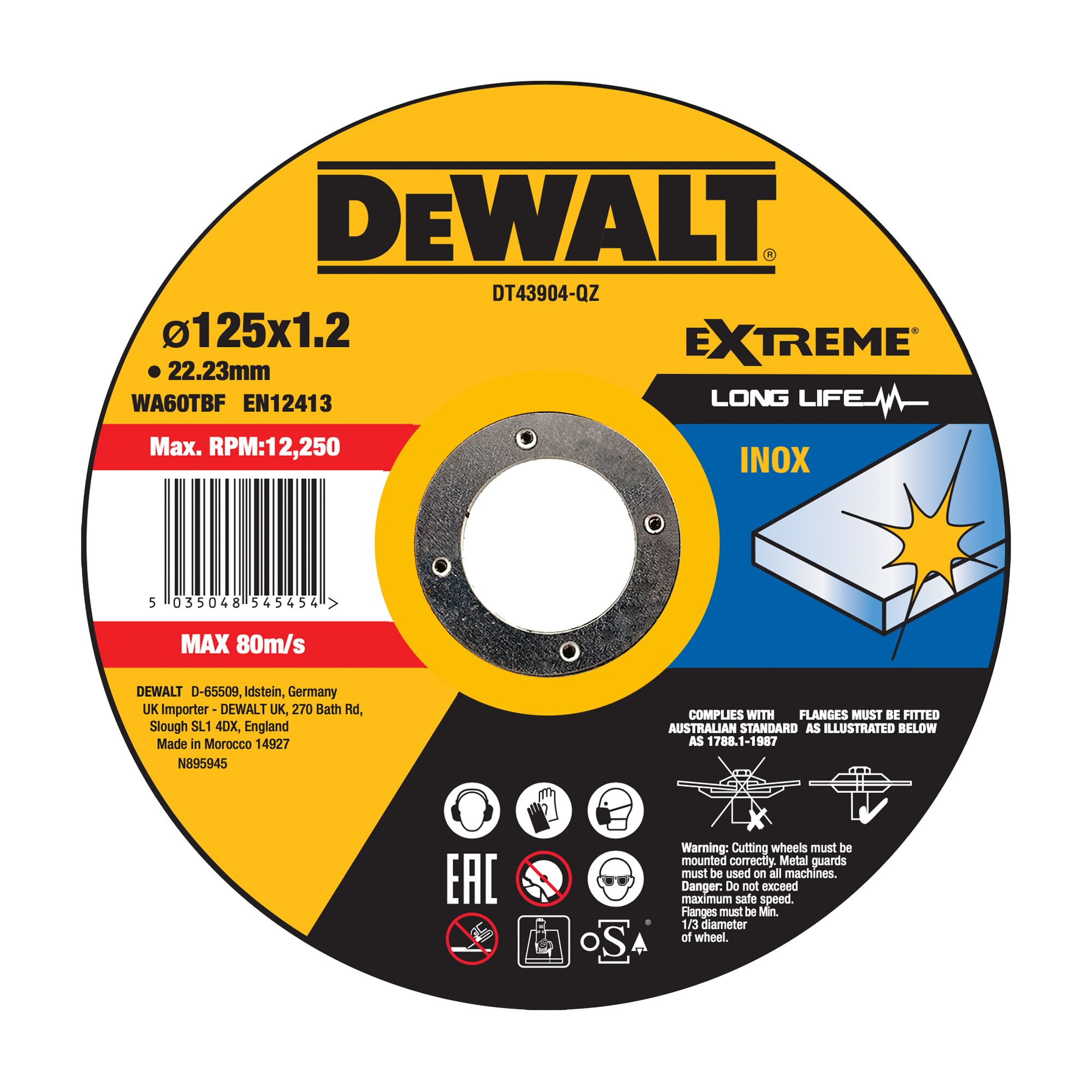 DeWALT DT43 Aluminium Oxide Cutting Disc, 125mm x 1.2mm Thick, 1 in pack