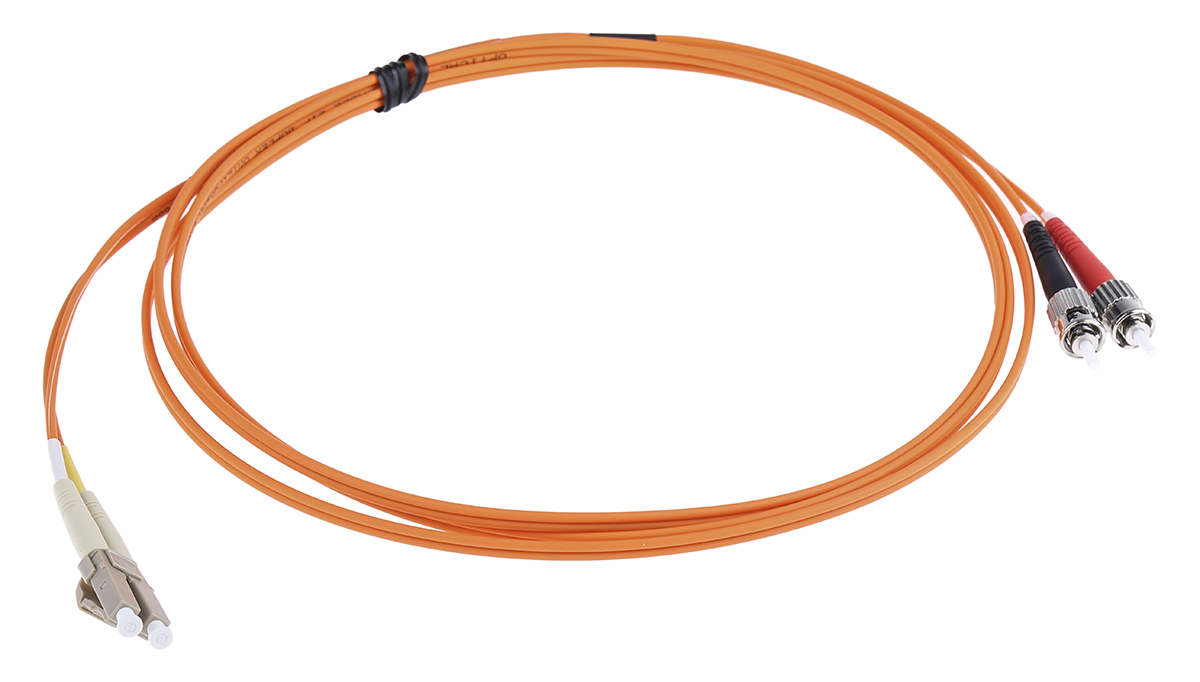 RS PRO LC to ST Duplex Multi Mode OM1 Fibre Optic Cable, 62.5/125μm, Orange, 2m