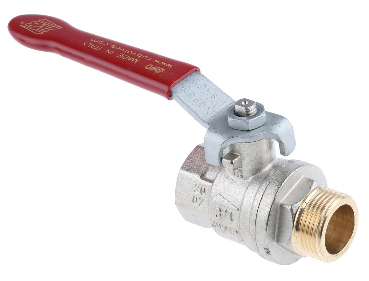 RS PRO Brass Full Bore, 2 Way, Ball Valve, Threaded, BSPP 3/4in, 40 → 30bar Operating Pressure