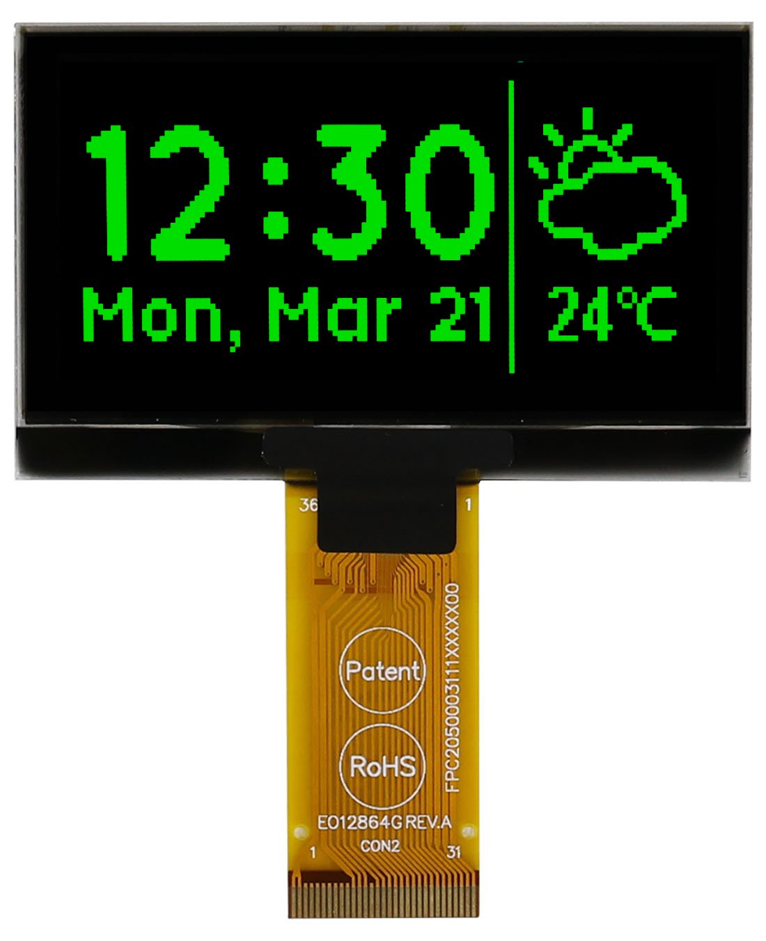 Midas 2.42in Green Passive matrix OLED Display 128 x 64pixels TAB I2C, Parallel, SPI Interface