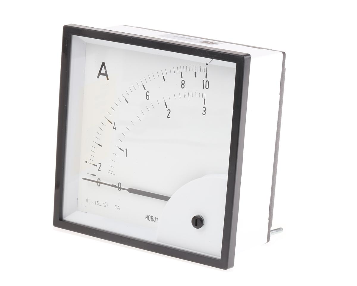 HOBUT D96SD Analogue Panel Ammeter FSD 0/5A Dual Scale 0/10A & 0/3A AC, 92mm x 92mm Moving Iron