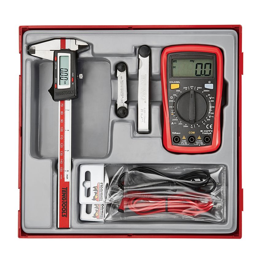 Teng Tools Metric Digital Caliper, Feeler Gauge, Multimeter, Thread Gauge TTDCM Measuring Set