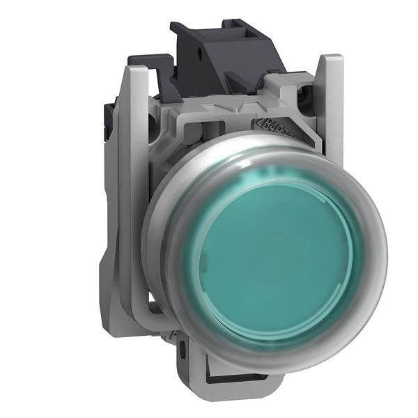 Schneider Electric Harmony Series Push Button Switch, Spring Return, Through Hole, 22mm Cutout, 1NO, Green LED, 415V,