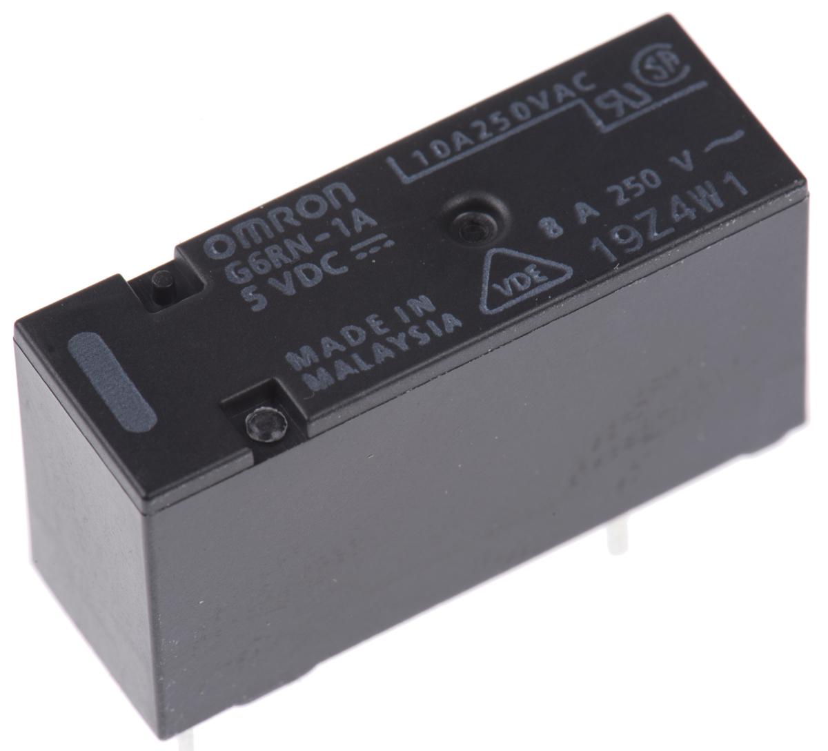 Omron PCB Mount Power Relay, 5V dc Coil, 8A Switching Current, SPST