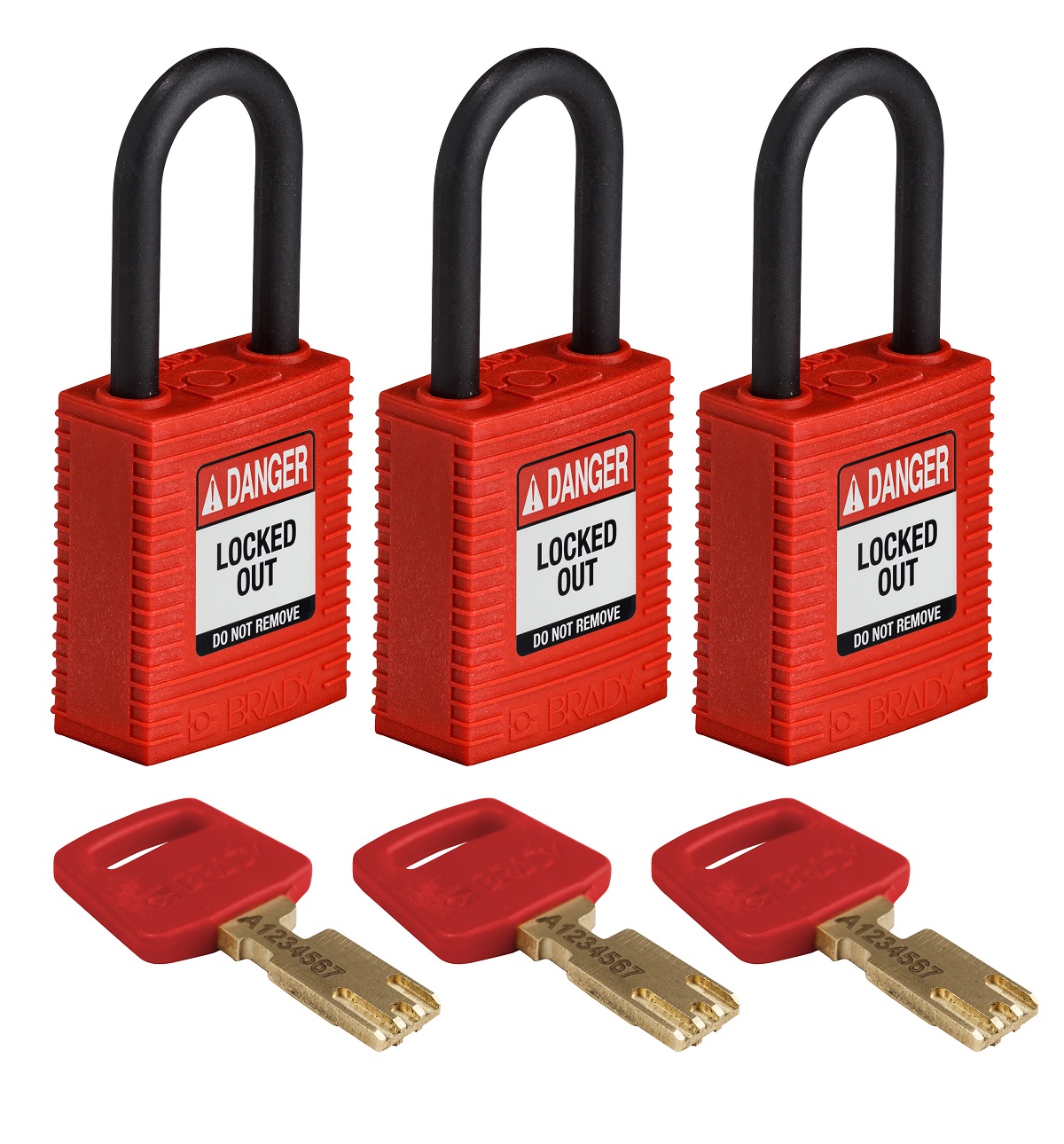 Brady Key Weatherproof Safety Padlock, Keyed Alike, 6.35mm Shackle
