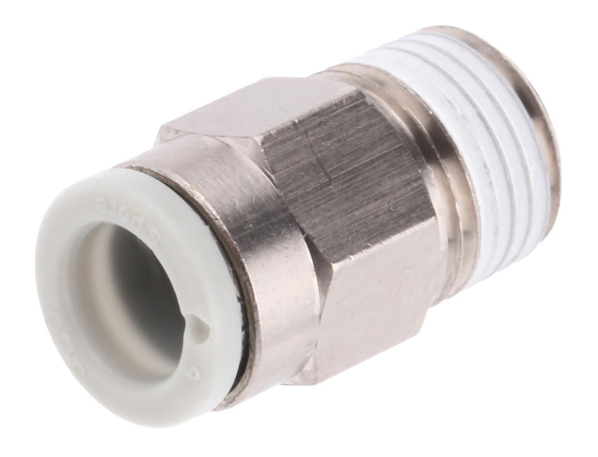 SMC KQ2 Series Straight Threaded Adaptor, R 1/8 Male to Push In 6 mm, Threaded-to-Tube Connection Style