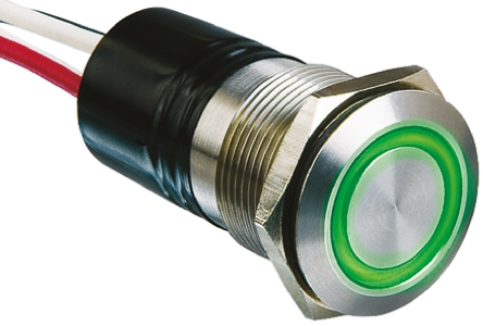 Bulgin MPI002 Series Illuminated Push Button Switch, Momentary, Panel Mount, 19.2mm Cutout, SPST, Green LED, 24V dc,