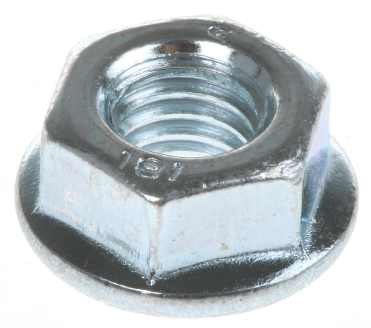 RS PRO, Bright Zinc Plated Steel Flanged Hex Nut, DIN 6923, M6
