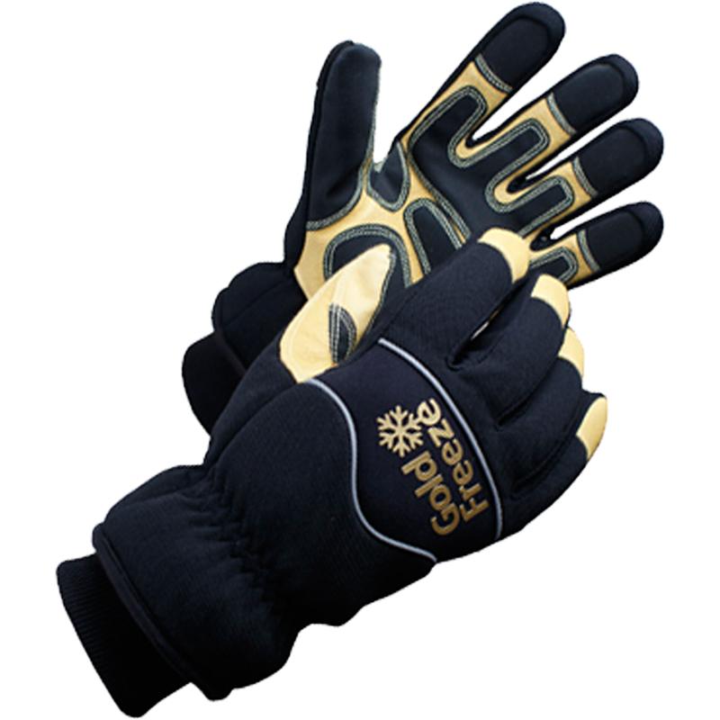 Goldfreeze Coldstore Gloves Yellow, Black Spandex, Grain Leather Palm with Polyvinyl Chloride Grip/Wear Patches