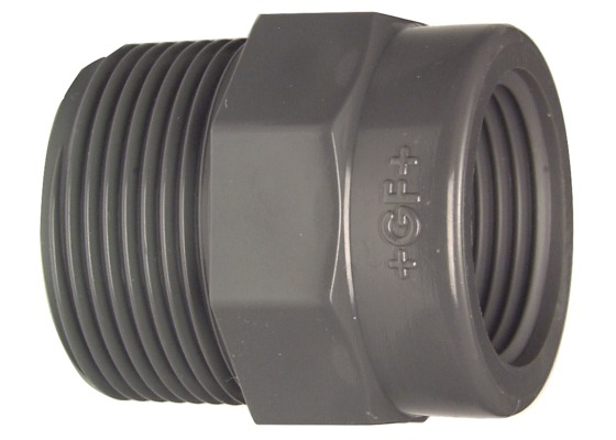 Georg Fischer Plastic Pipe Fitting, Straight Threaded Reducer, R 1in to Rp 1/2in