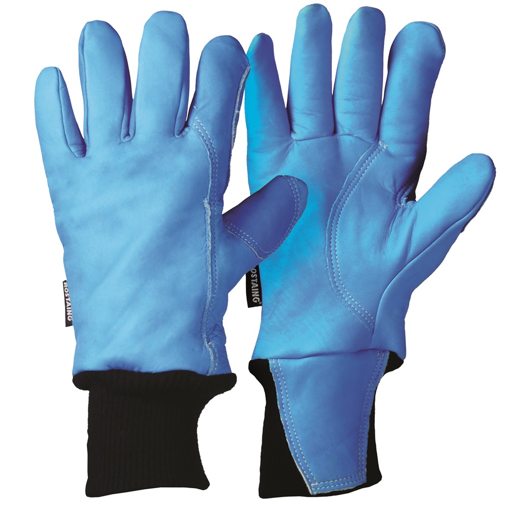 Rostaing Blue, Black Cotton, Leather Work Gloves, Size 8, Leather Coating