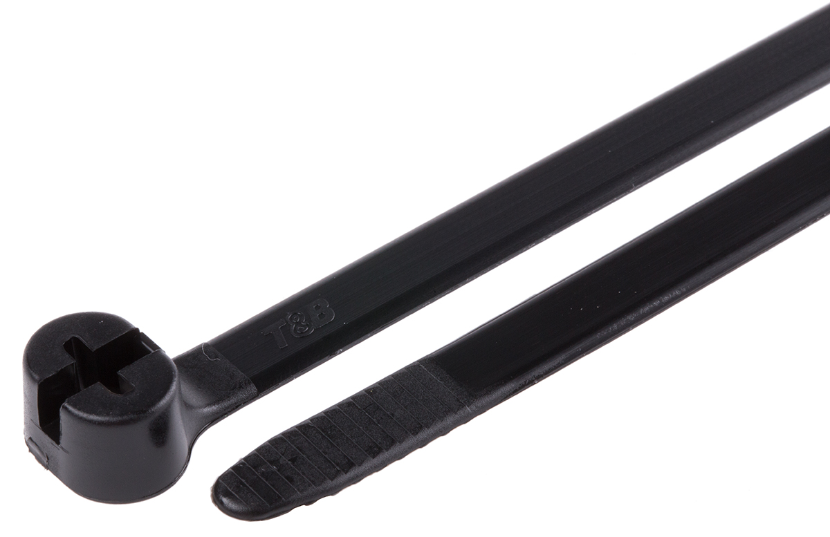 Thomas & Betts Cable Ties, 203.2mm x 7.6 mm, Black Nylon, Pk-100