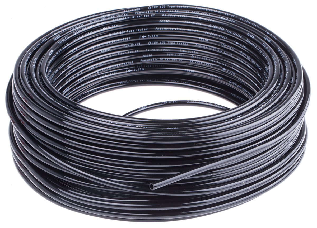 Festo Compressed Air Pipe Black Polyurethane 6mm x 50m PUN-H Series, 197391
