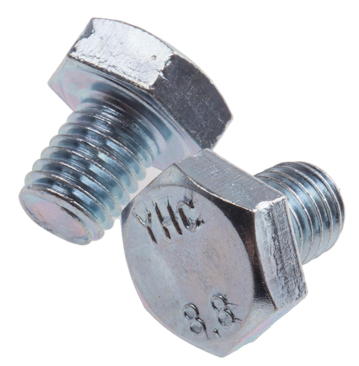 RS PRO Bright Zinc Plated Steel, Hex Bolt, M10 x 12mm