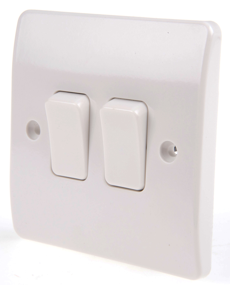 MK Electric White Rocker Light Switch, 2 Way, 2 Gang, Logic Plus