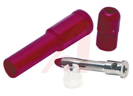 Mueller Electric Red Male Banana Plug, 4 mm Connector, Press Fit Termination, 20A, 1000V, Nickel Plating