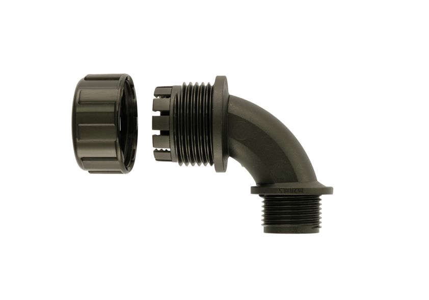Flexicon 90° Bend, Conduit Fitting, 32mm Nominal Size, M32mm, Nylon, Black