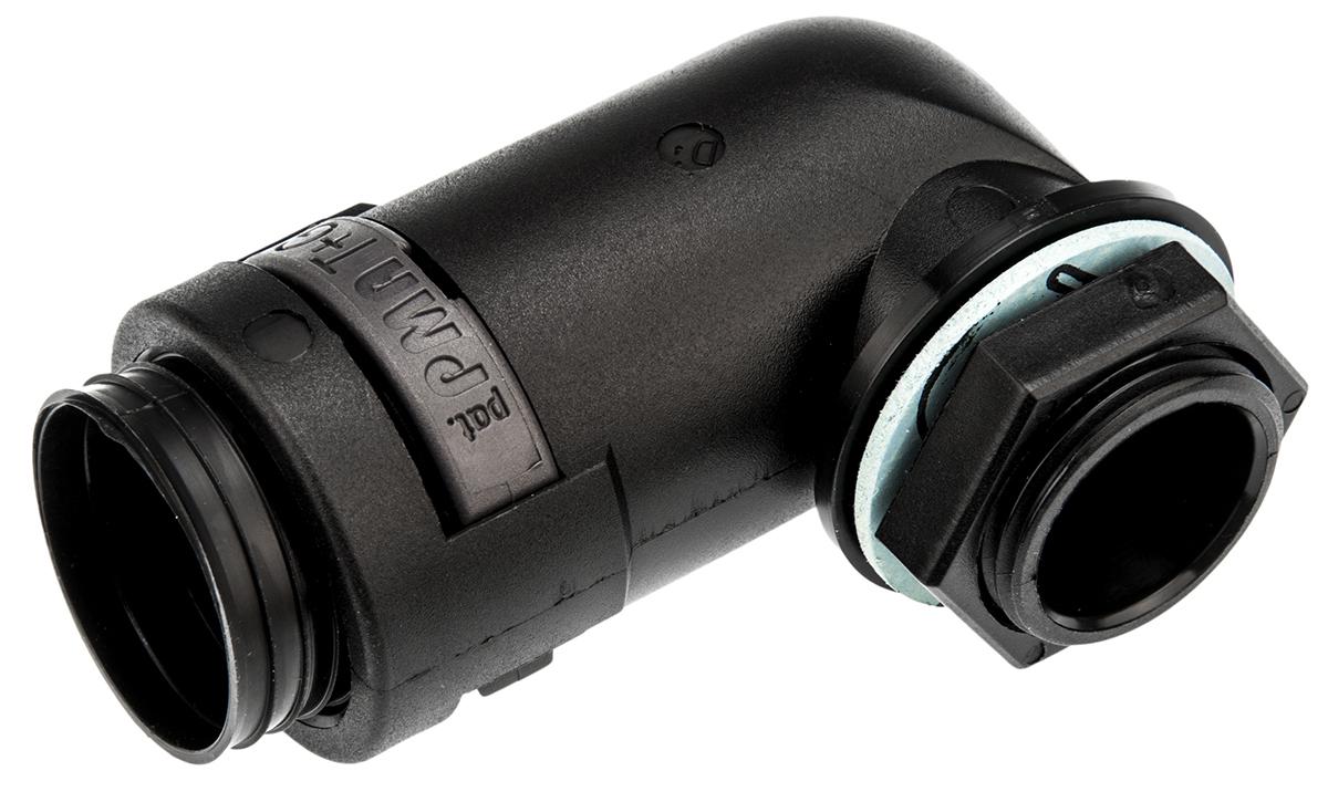 PMA 90° Elbow, Cable Conduit Fitting, 17mm Nominal Size, M20, PA 6, Black IP68 rating
