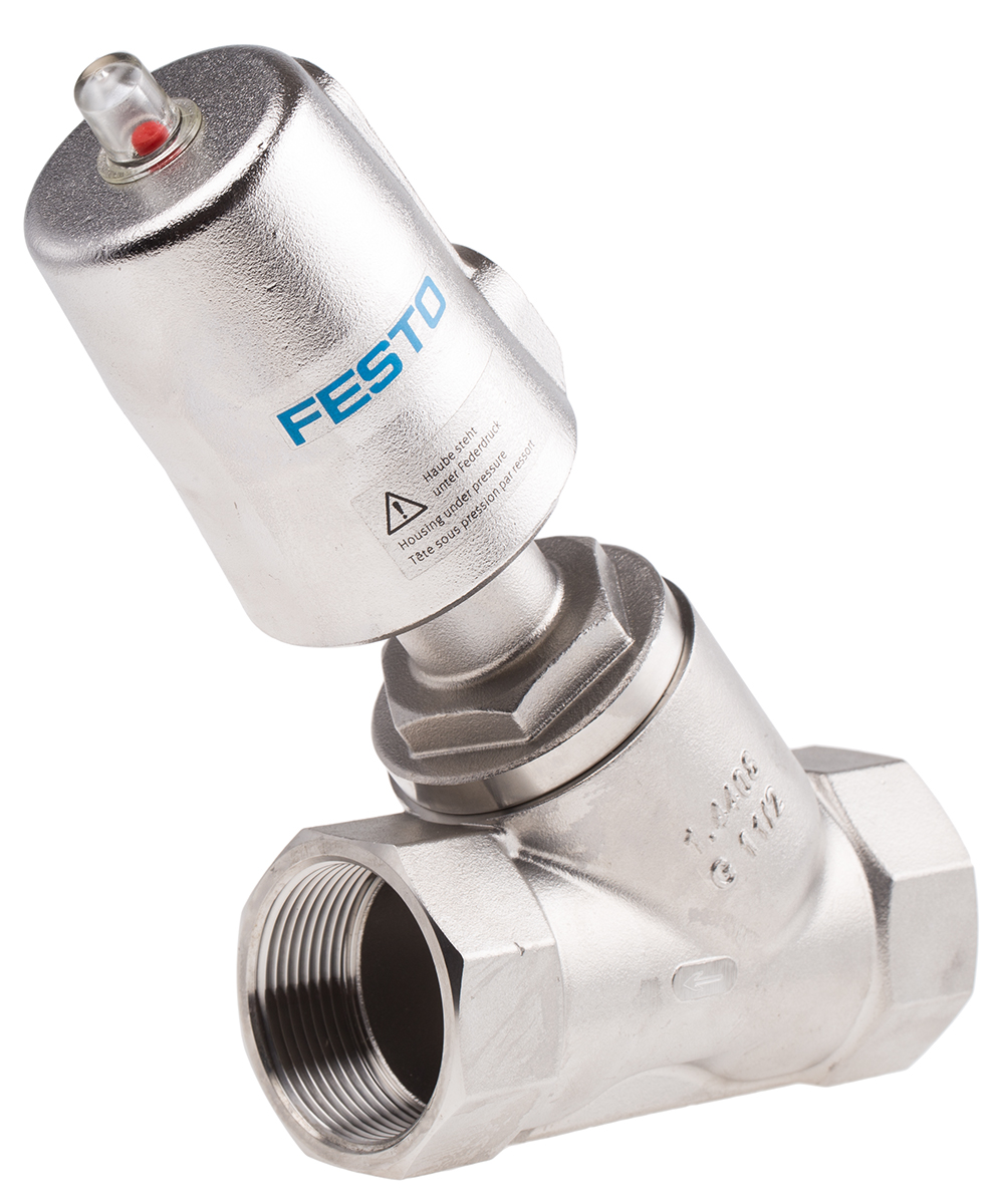 Festo Angle Seat type Pneumatic Actuated Valve, BSP 1-1/2in, 6 bar