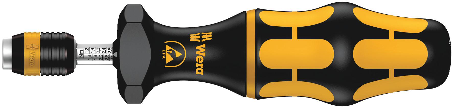 Wera Adjustable Torque Screwdriver, 0.3 → 1.2Nm, 1/4 in Drive, ESD Safe, ±6 % Accuracy - With RS Calibration