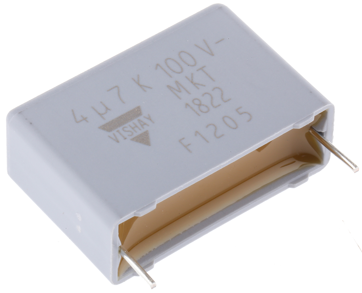 Vishay MKT 1822 Polyester Film Capacitor, 63 V ac, 100 V dc, ±10%, 4.7μF, Through Hole