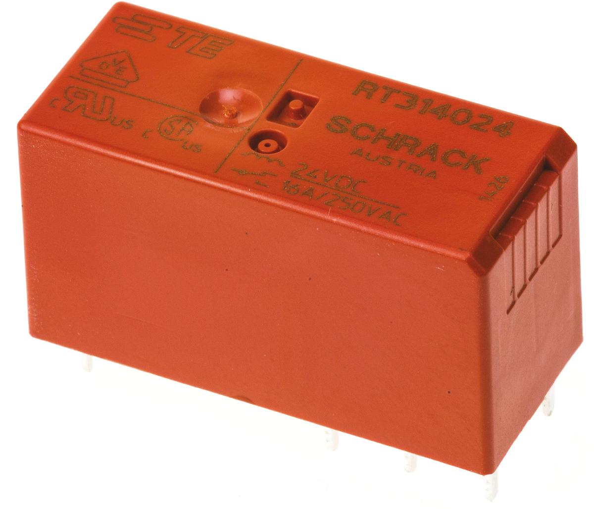 TE Connectivity PCB Mount Power Relay, 24V dc Coil, 16A Switching Current, SPDT
