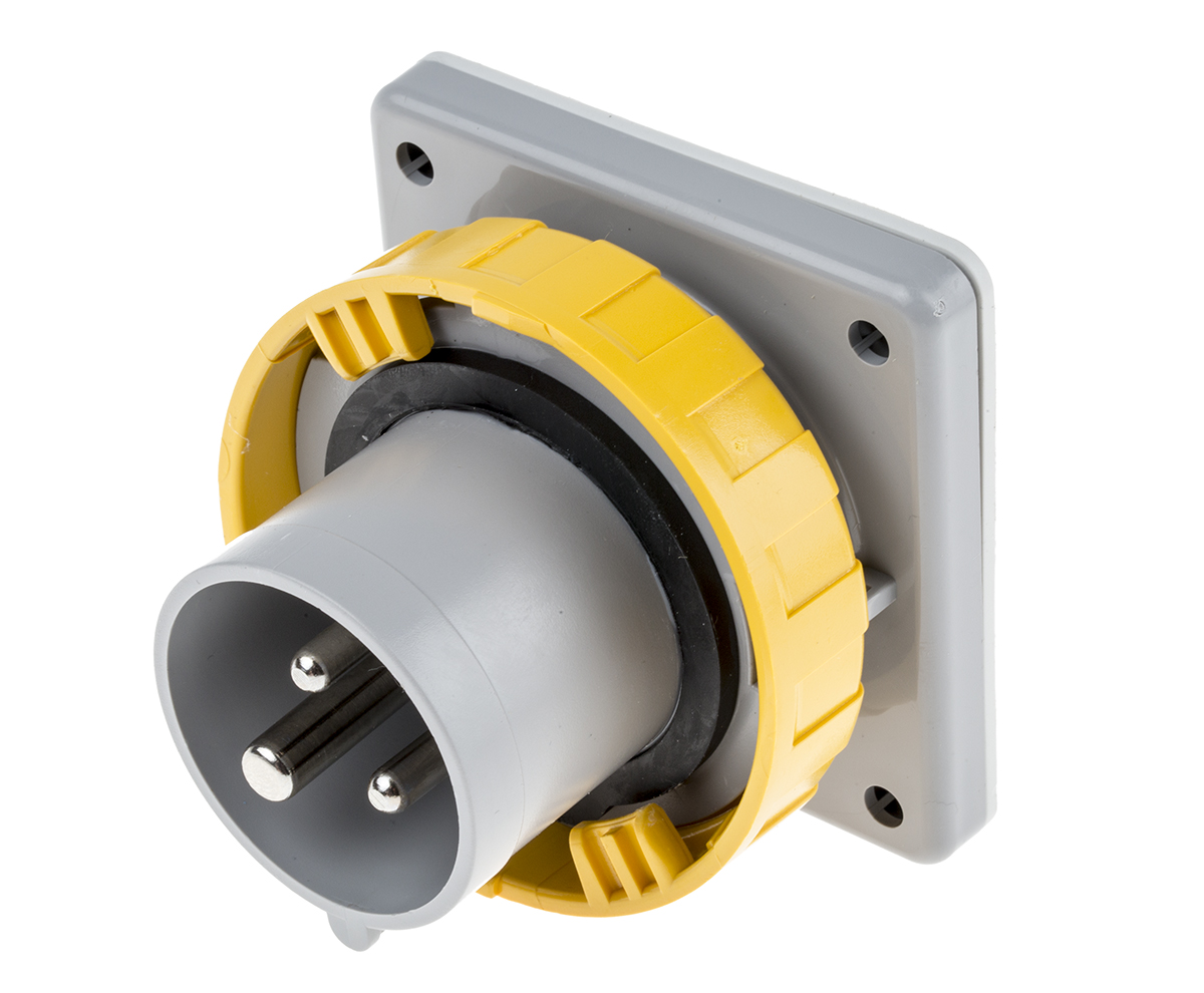 Scame IP67 Yellow Panel Mount 2P + E Industrial Power Plug, Rated At 16A, 110 V