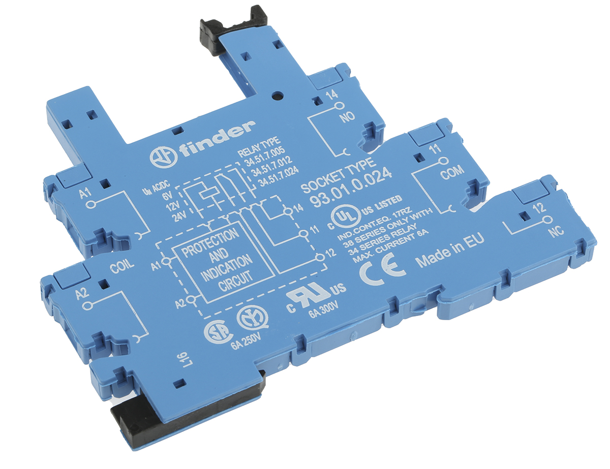 Finder 93 Series 5 Pin 250V ac Relay Socket, for use with 34.51
