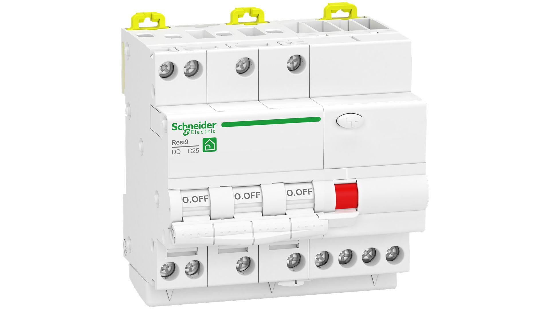 Schneider Electric RCBO, 20A Current Rating, 3P Poles, 30mA Trip Sensitivity, Type C, Resi9 Range