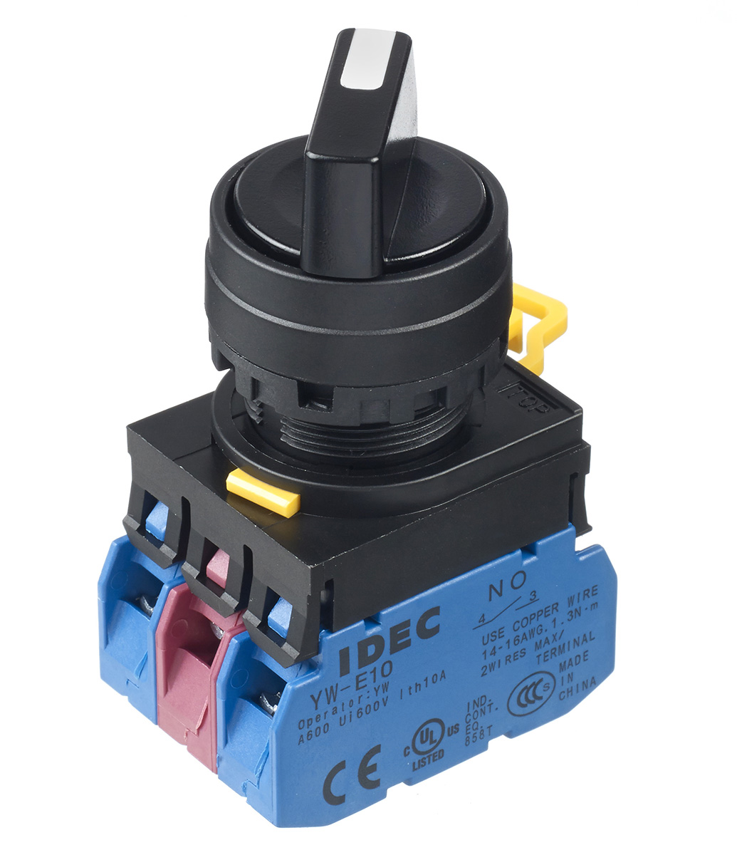 Idec Spring Return Selector Switch - (DPDT) 22mm Cutout Diameter, Illuminated 3 Positions