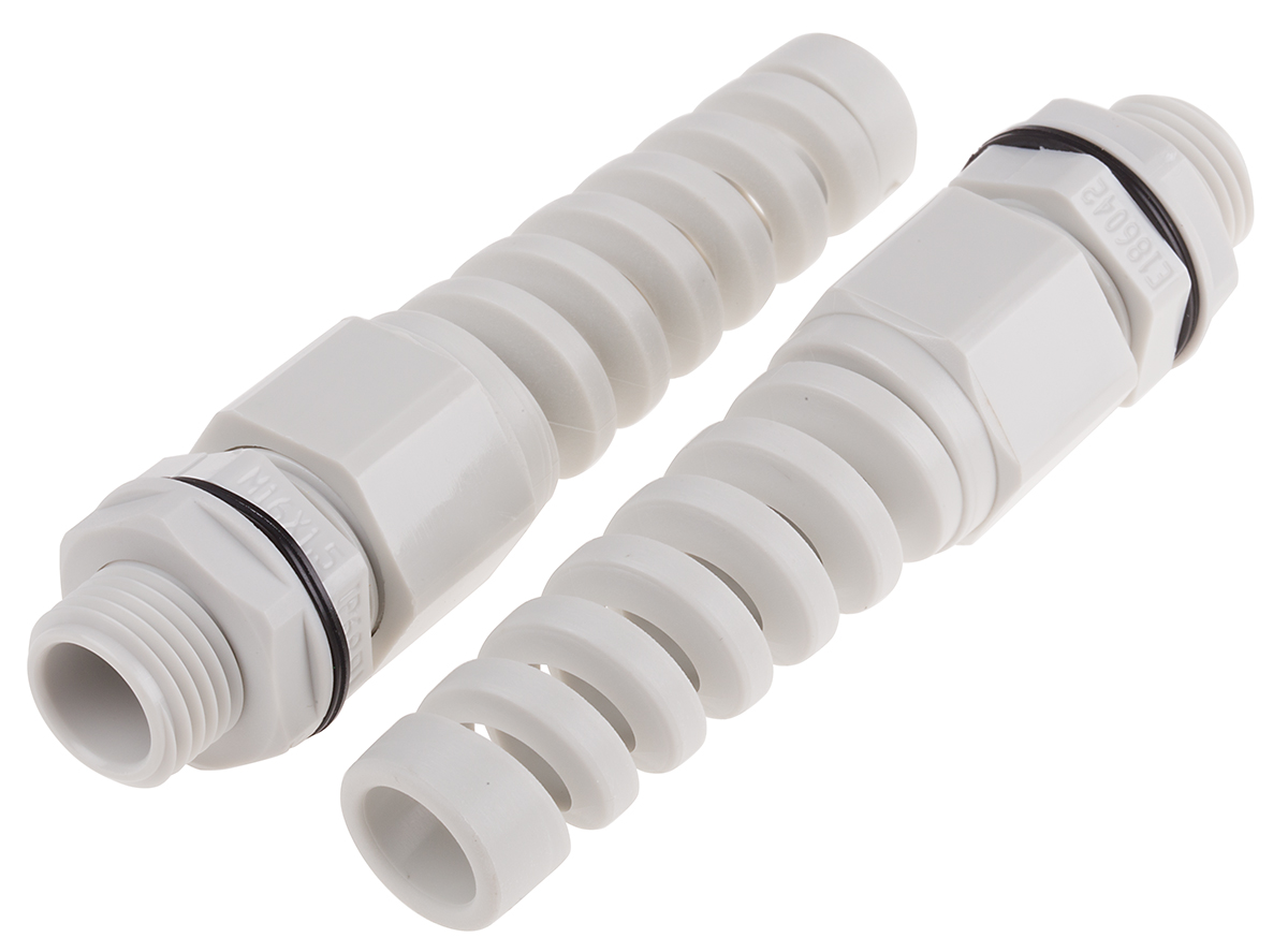 RS PRO Grey Nylon Cable Gland, M16 Thread, 5mm min., 10mm max., IP68