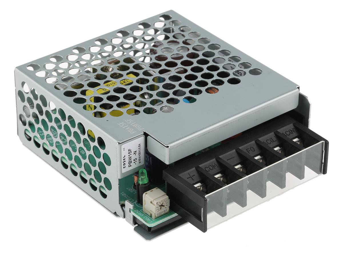 Cosel Switching Power Supply, PBW15F-15-N, ±15V dc, 1 A, 500 mA, 15W, Dual Output, 110 → 370 V dc, 85 →