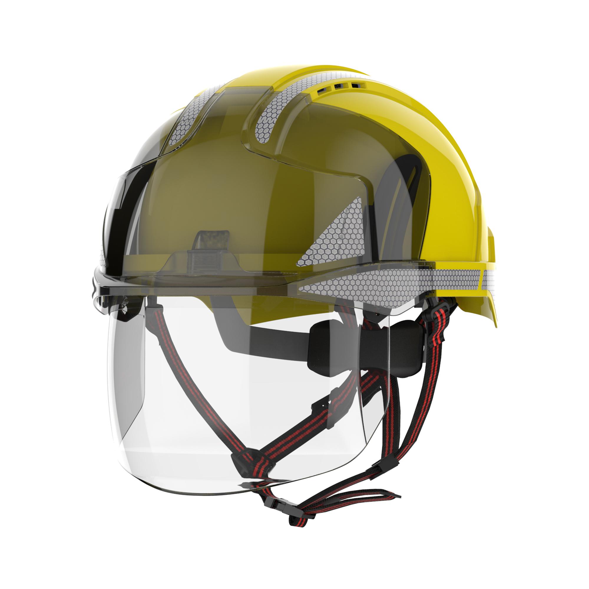 JSP EVOVISTAshield Yellow Safety Helmet with Chin Strap, AdjustableVentilated