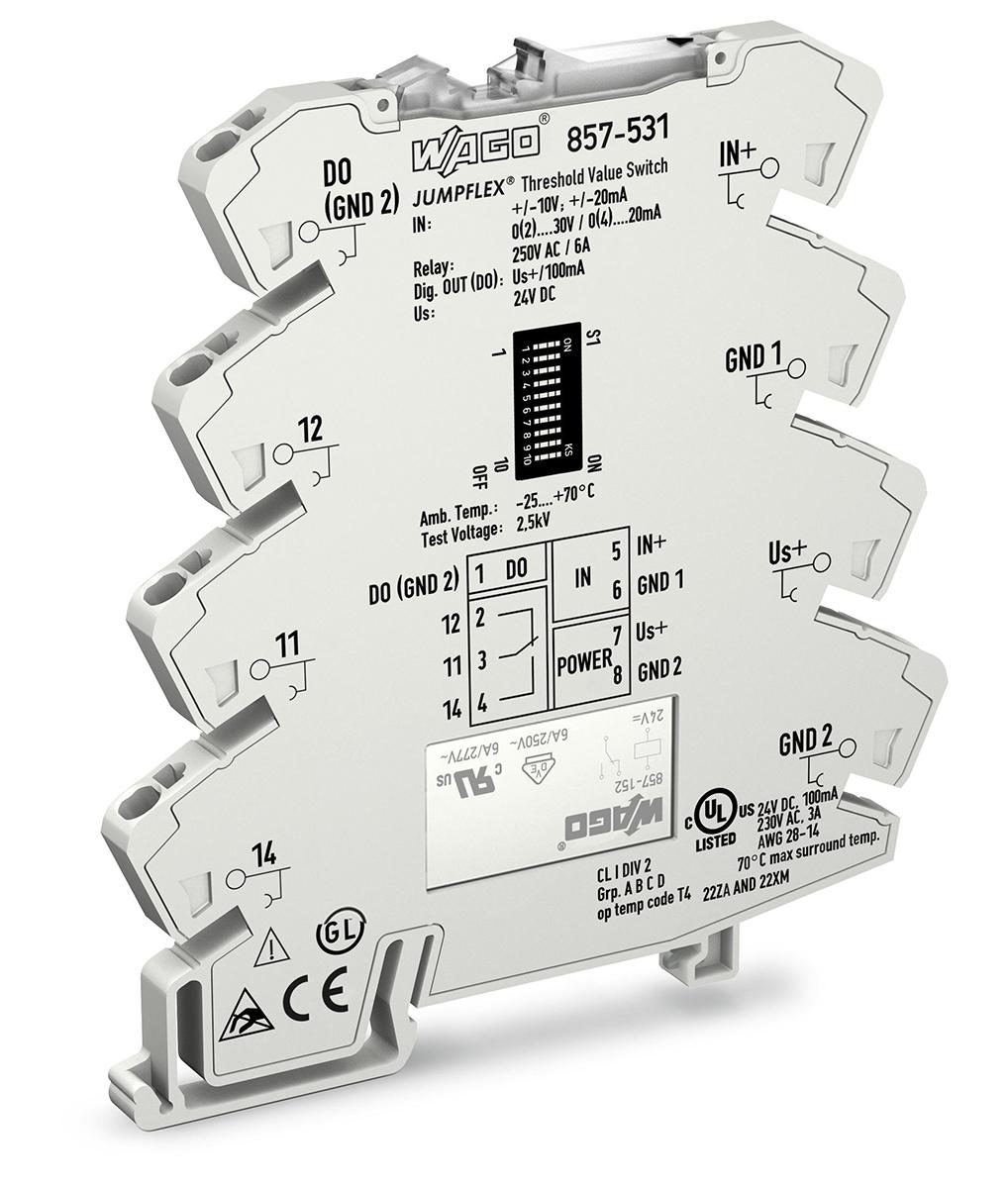 WAGO Signal Conditioner, Current, Voltage Input, Digital, Relay Output, 24V dc Supply
