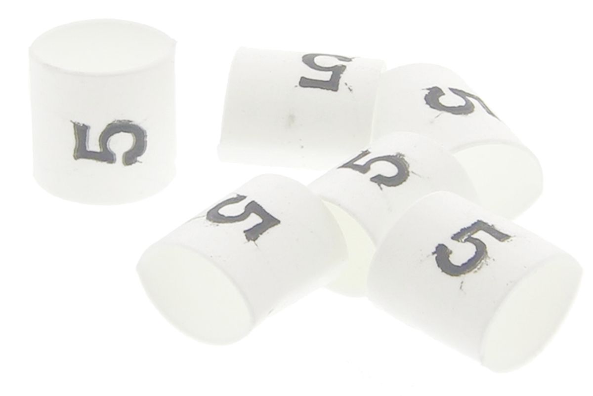 TE Connectivity Heat Shrink Cable Markers, White, Pre-printed "5", 1 → 3mm Cable, TRSA-1019/C/1/5