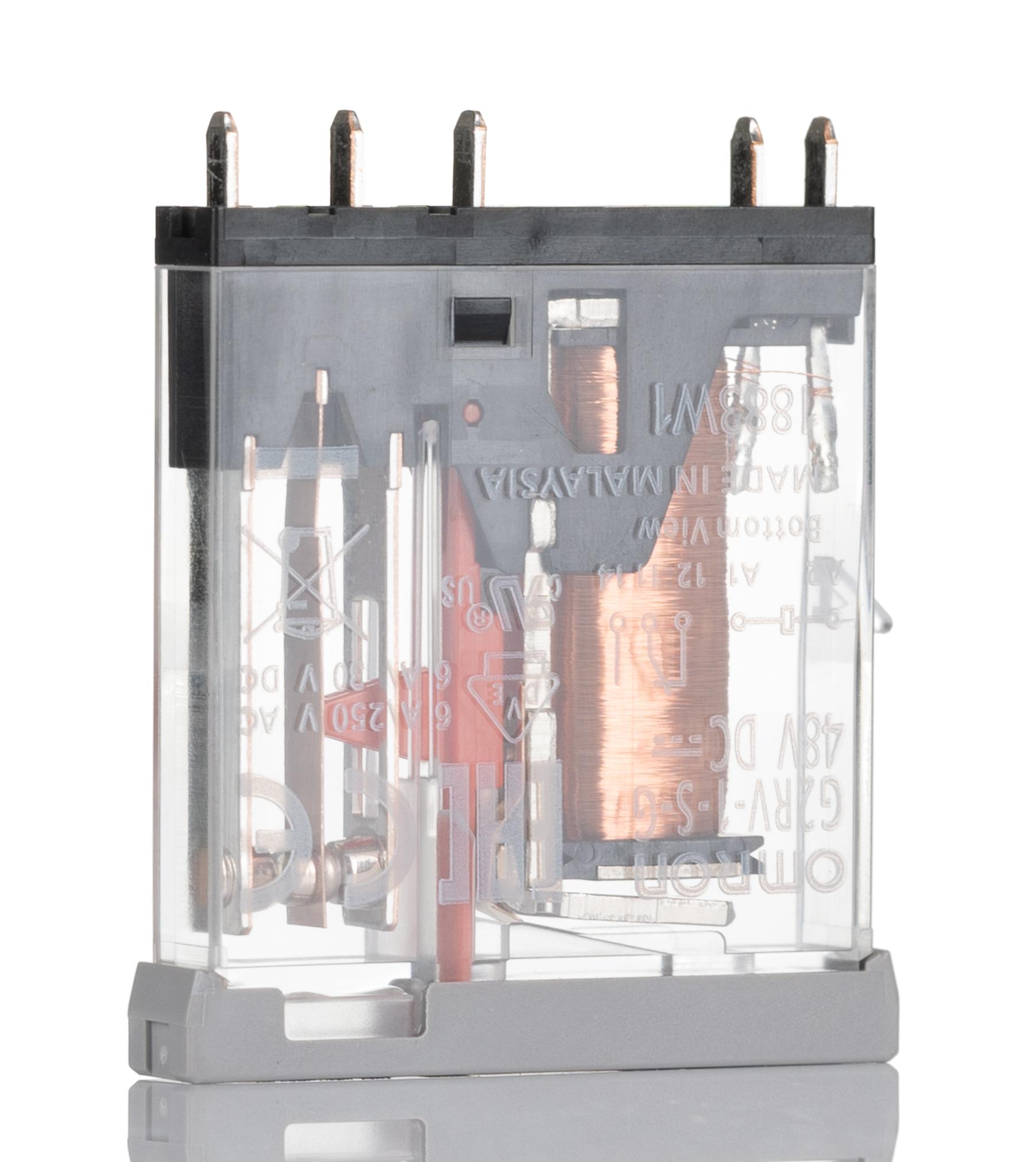 Omron DIN Rail Latching Power Relay, 48V dc Coil, 6A Switching Current, SPDT